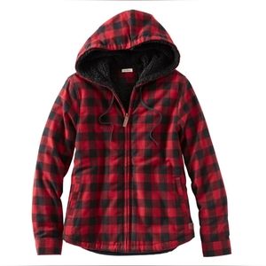 L.L.Bean Women's Scotch Plaid Flannel Sherpa-Lined Zip Hoodie w/Pockets